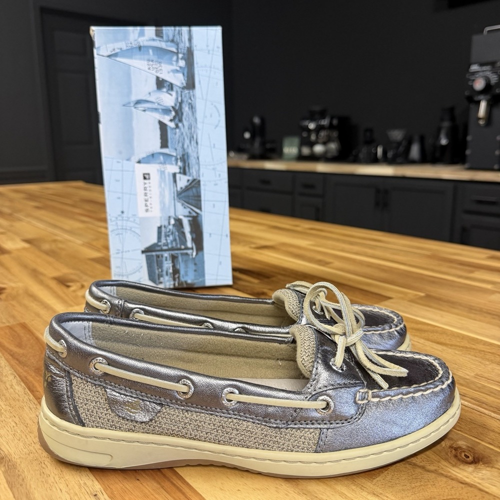 NIB Sperry Top-Sider Women's Angelfish 1 Eye Boat Shoes Size 7 Pewter Metallic